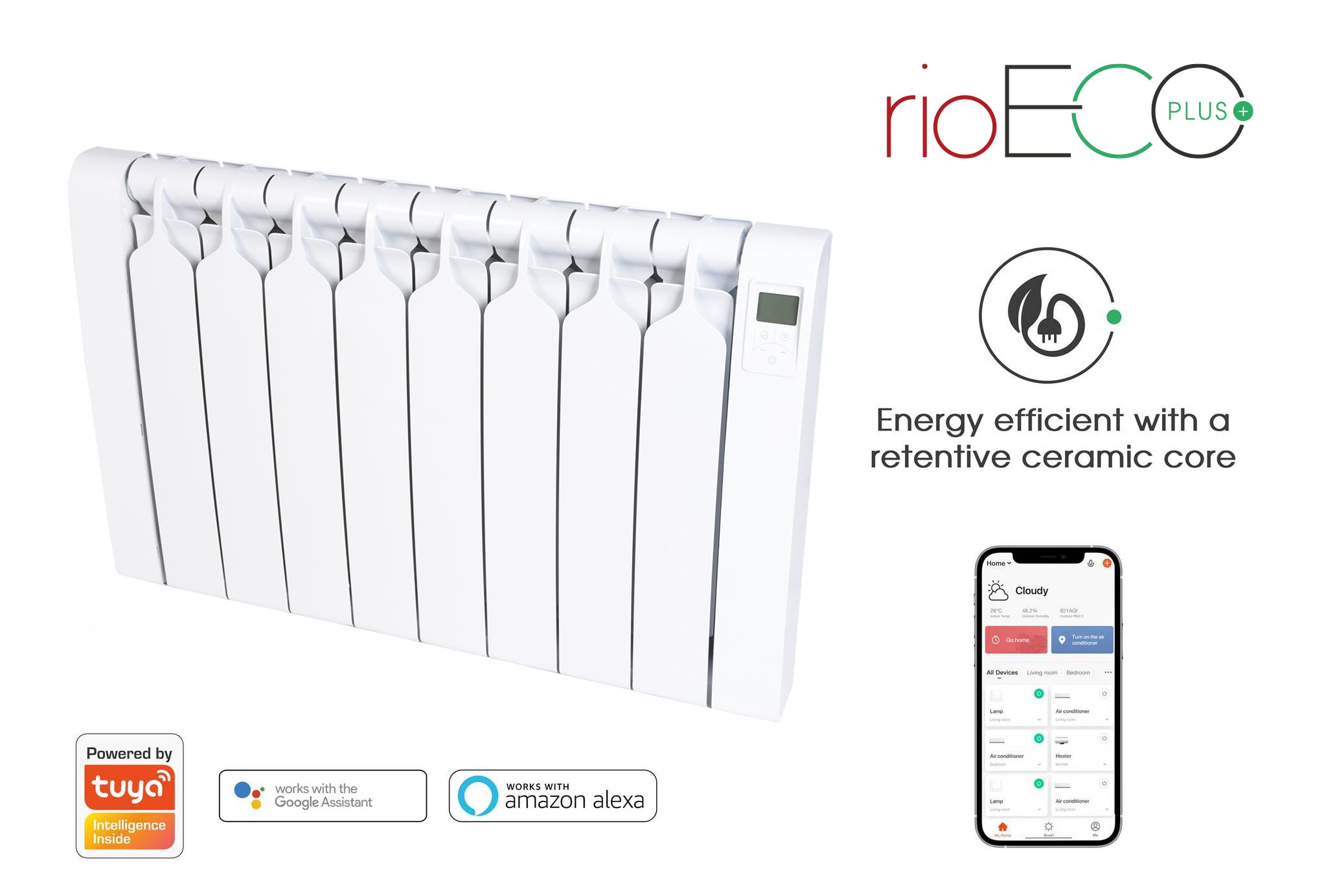 Smarteco Radiators Rio Eco - 2000W | WiFi Controlled Ceramic Core Smart Electric Radiator ...